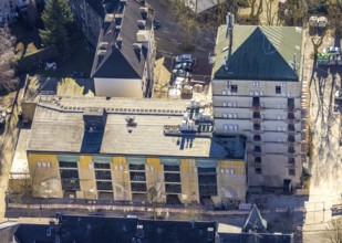 Aerial view, construction site World War II bunker with new flats, Kurt-Edelhagen-Platz, Sodingen,