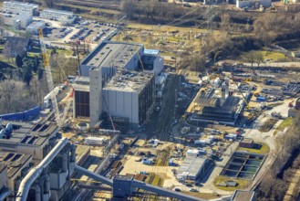 Aerial photo, STEAG combined heat and power plant Herne on the Rhine-Herne Canal, construction site