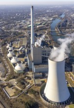 Aerial photo, STEAG combined heat and power plant Herne on the Rhine-Herne Canal, construction site