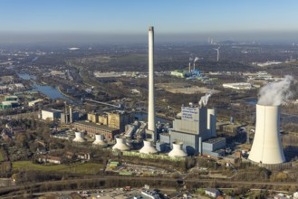 Aerial photo, STEAG combined heat and power plant Herne on the Rhine-Herne Canal, construction site