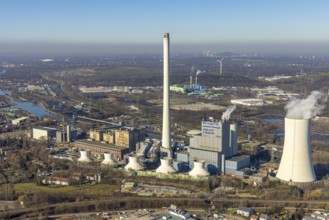 Aerial photo, STEAG combined heat and power plant Herne on the Rhine-Herne Canal, construction site