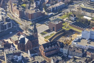 Aerial view, new construction Europagarten, Europaplatz, Kreuzkirche, LWL-Museum für Archäologie,