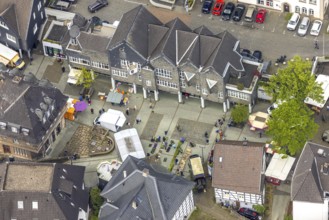 Aerial view, market, weekly market market, old town with market, Herdecke, Ruhr area, North