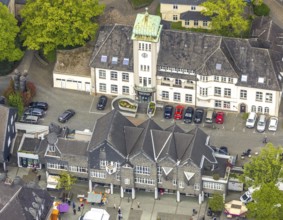 Aerial view, market, weekly market market, old town with town hall, Herdecke, Ruhr area, North