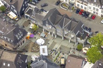 Aerial view, market, weekly market market, old town with market, Herdecke, Ruhr area, North