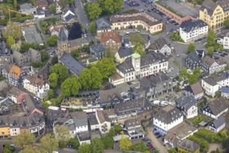 Aerial view, market, weekly market market, old town with town hall, Herdecke, Ruhr area, North