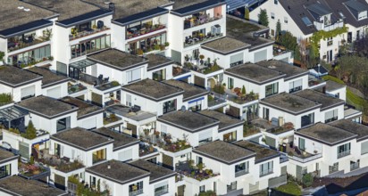 Aerial view, terraced houses, housing estate Auf der Heide in the district Westende in Herdecke,
