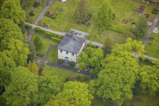 Aerial view, chapel of the städt. Cemetery, Wienberg, Herdecke, Ruhr area, North Rhine-Westphalia,
