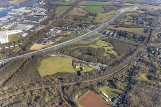 Aerial view, nature reserve Voßnacken, motorway A42, motorway junction Herne-Börnig, Börnig, Herne,