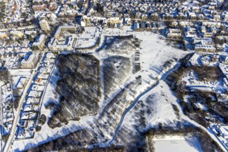 Aerial view, Flottmannpark in winter, Herne-Süd, Herne, Ruhr area, North Rhine-Westphalia, Germany,