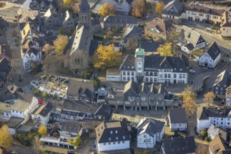 Aerial view, old town with town hall and protestant collegiate church in Herdecke, Ruhr area, North