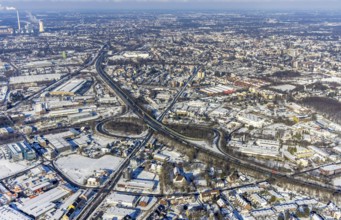 Aerial view, motorway junction Bochum-Riemke, motorway A43, view of Herne-Süd, Riemke, Bochum, Ruhr