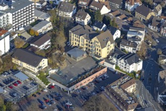 Aerial view, play area at an Aldi supermarket in Stiftsstraße in Herdecke, Ruhr area, North