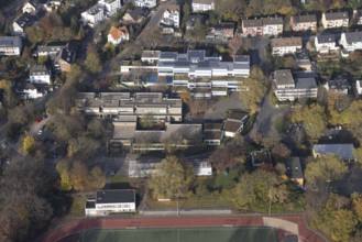 Aerial photo, Werner Richard School with solar roof and secondary school at Bleichstein in