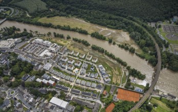 Aerial photo, Ruhr flood, barrage Hengsteysee, flooding, Herdecke, Boele, Hagen, Ruhr area, North