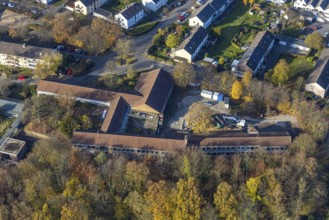 Aerial view, demolition work of the former primary school in the village for the construction of a