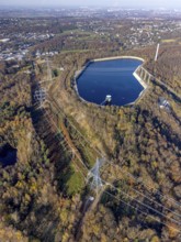 Aerial view, reservoir at Köpchenwerk in the district Wittbräucke in Herdecke, Ruhr area, North