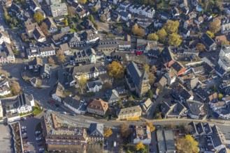 Aerial view, old town with town hall and protestant collegiate church in Herdecke, Ruhr area, North
