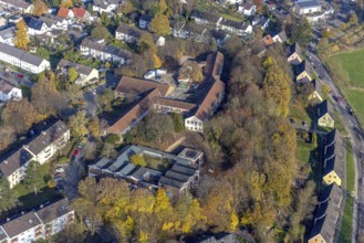 Aerial view, demolition work of the former primary school in the village and the former Albert