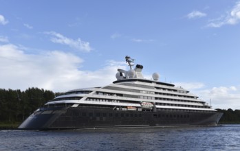 Luxury mega yacht, cruise ship Scenic Eclipse sails through the Kiel Canal, NOK, Kielkanal, Kiel