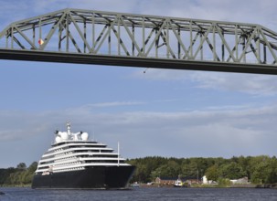 Luxury mega yacht, cruise ship Scenic Eclipse sails through the Kiel Canal, NOK, Kielkanal, Kiel