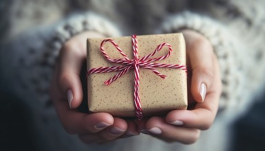 Close-Up Shot Of Hands Holding A Small Present Depicting A Gesture Of Giving And Receiving In A