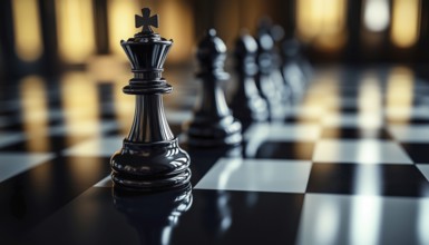 Artistic Arrangement: Chess Pieces On Shiny Chessboard - An Artistic Display Featuring Chess Pieces