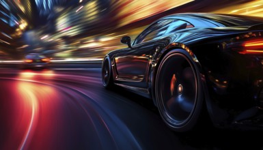 Night City Car Speeding Through The Streets On A Late Evening Drive, A Thrilling Adventure Amidst