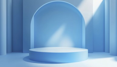 Abstract Geometry Podium For Product Presentation In Blue: Scene Mockup For Products Display And