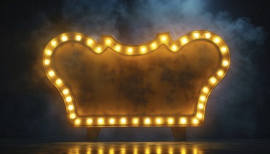 Vintage Lightbox With Glowing Bulb In Antique Shape Marquee And Yellow Retro Frame: A Nostalgic