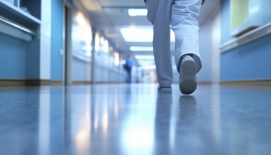 Hospital Patient Taking A Walk In The Facility: A Person Under Medical Care Strolling Along The