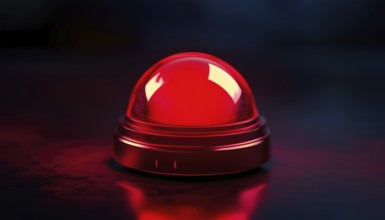 Red Glossy Button Alarm With Ringing Bell On Light Background - A Durable And Stylish Way To Stay