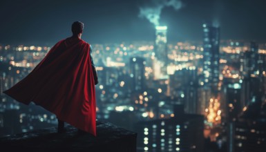 Vigilant Superhero Keeping Watch Over City During The Night To Ensure Safety And Protection For Its