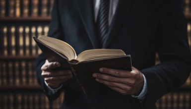 Attorney Engrossed In Reading A Book: Legal Professional Deeply Focused On Literature For