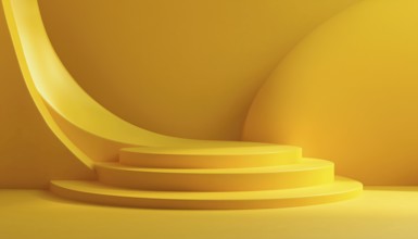 Smooth Yellow Panoramic With Shadows And Yellow Base For Branding Products Presentation Utilizes A