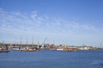 German Harbour Museum with traditional skis in the Hansa Harbour, Veddel, Hamburg, Germany