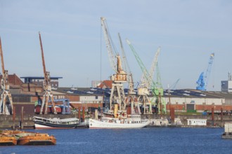 German Harbour Museum with traditional skis in the Hansa Harbour, Veddel, Hamburg, Germany