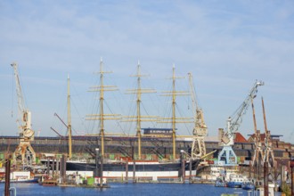 German Harbour Museum with four-masted barque Peking in the Hansa Harbour, Veddel, Hamburg, Germany
