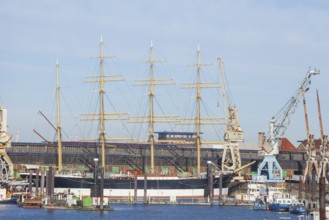 German Harbour Museum with four-masted barque Peking in the Hansa Harbour, Veddel, Hamburg, Germany