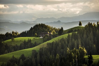 Panorama, View from Lüderenalp, Sunset, Emmental, Canton Bern, Switzerland