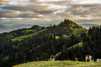 Panorama, View from Lüderenalp, Sunset, Emmental, Canton Bern, Switzerland