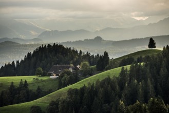 Panorama, View from Lüderenalp, Sunset, Emmental, Canton Bern, Switzerland