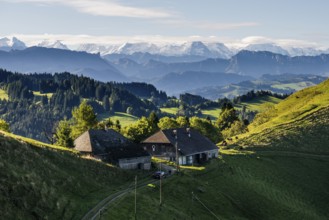 Panorama, snow-covered mountains, Bernese Oberland, view from Lüderenalp, Emmental, Canton of Bern,