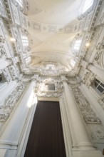 Artistic baroque ceiling decoration with bright lighting and fine details, elegant and imposing,