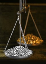 Historic scales with metallic grain in dark back