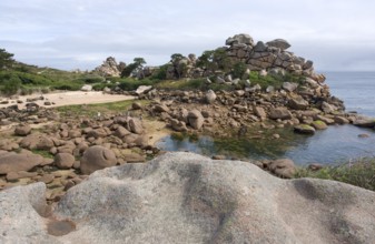 Waterside scenery around Perros-Guirec at the Pink Granite Coast in Brittany, France