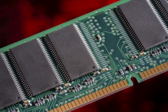 Computer memory closeup in red ambiance