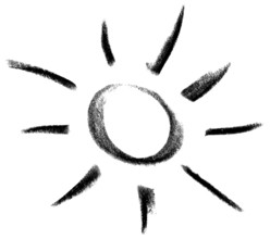 Crayon painted sun or light symbol in white back