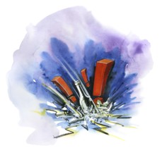 Watercolor and crayon illustration of glass breakage
