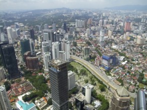 High angle aerial view around Kuala Lumpur City Centre in Malaysia